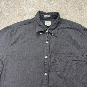 Brooks Brothers Seersucker Shirt Men L Black Solid Classic Fit Short Sleeve